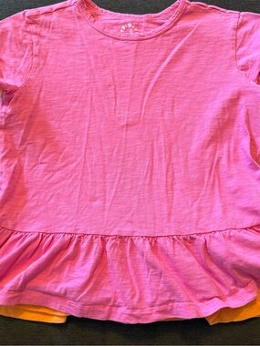 Primary Girls Pink and Orange Ruffle Hem Tee- Size 10